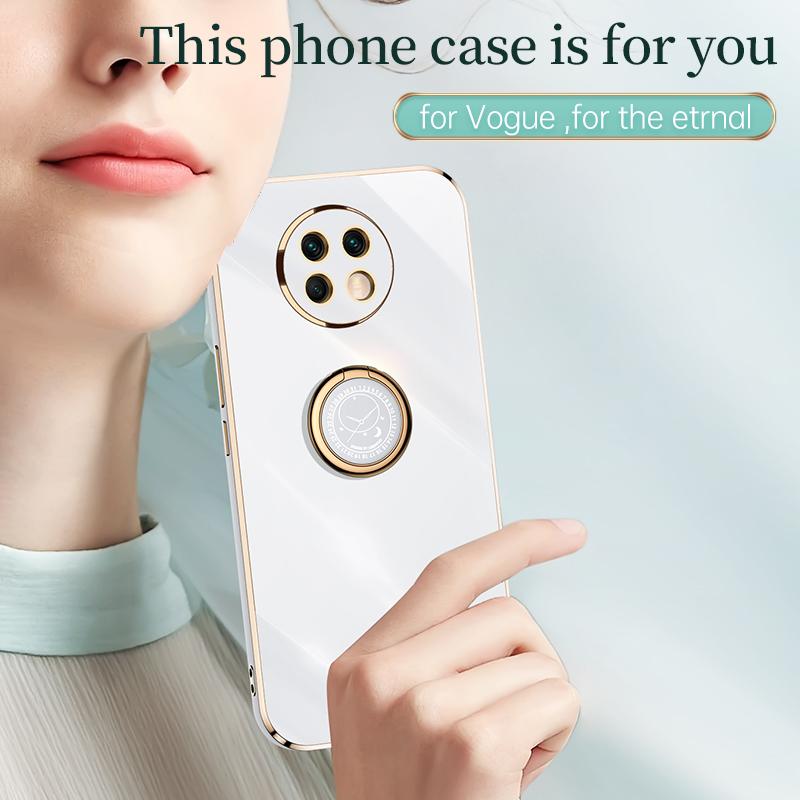 Pokovený čtvercový držák prstenu na prst pouzdro na telefon pro Xiaomi Redmi note 9T 9 T redmi9T note9 T Nfc Luxusní měkký silikonový kryt se stojánkem