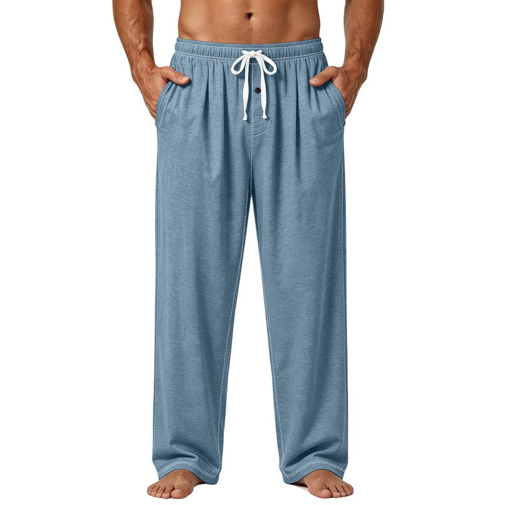 Men's Plain Knit Pocket Casual Pants Home Pajama Pants