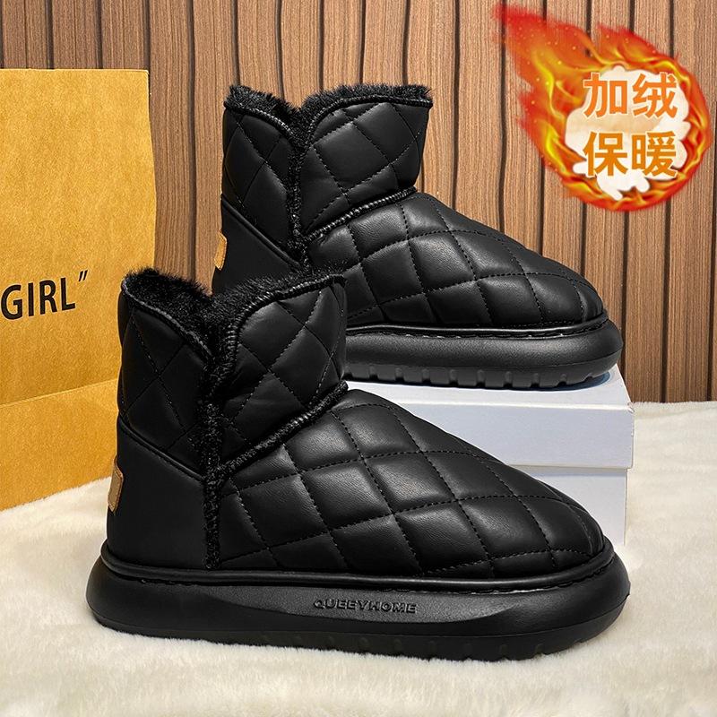 

женские зимние ботинки на толстой подошве, новые, зимние, с коротким голенищем, универсальные, утепленные бархатом, теплые, водонепроницаемые и нескользящие хлопковые ботинки 45 чёрный