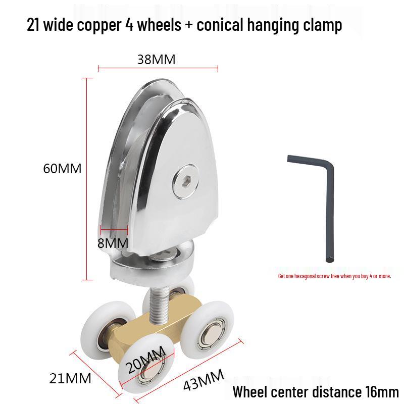 Glass Shower Sliding Door Wheel and Tapered Hanging Clip Pulley
