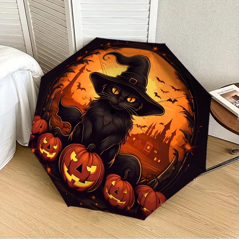 1PC Halloween Cat Automatic 8-Bone Folding Umbrella - Durable Polyester & Iron Frame,Userfriendly Operation y250929126