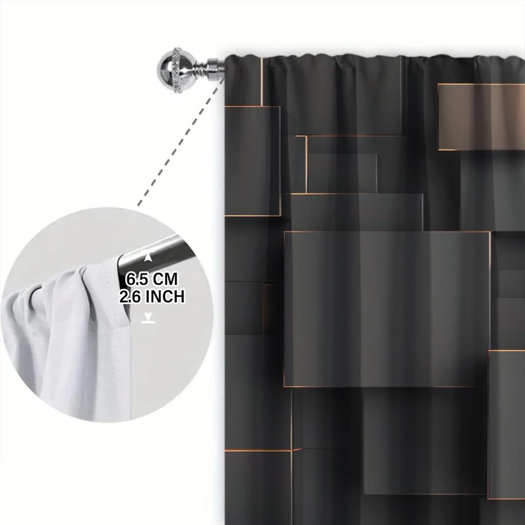 2 szt. Czarna zasłona z nadrukiem formacji prostokątnej 3D do dekoracji domu - Kieszeń na karnisz, dekoracja okna do sypialni, biura, kuchni