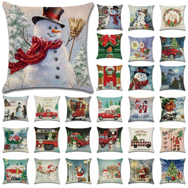 Festive Christmas Cushion Cover Featuring Charming Snowman And Santa Claus Design For Cozy Home Decor