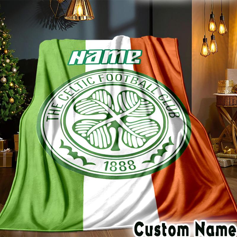 Custom Name Celtic FC Crest Throws Blanket Flannel Blankets for Couch Bed Gifts for Men Women Picnic blanket Christmas fan gifts