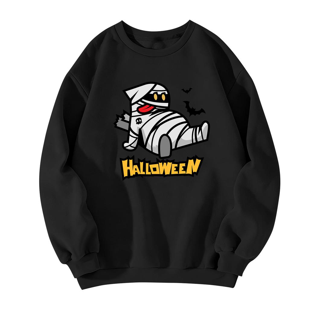 Men's Halloween Printed Long Sleeve T-Shirt Unisex Crewneck Casual Sports Top
