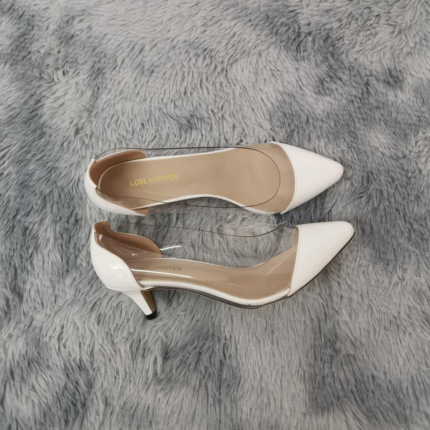 

LOSLANDIFEN женские туфли-лодочки весна осень ПВХ прозрачные 5 см низкие каблуки сексуальные заостренные носки тонкие высокие каблуки без застежек праздничные свадебные туфли обувь 39 белый