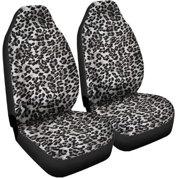 Bulopur Grey Leopard Print Auto Seat Cover for Men Women, Car Front Seats Accessories Interior Decor 2 Pcs Suit All Seasons Use