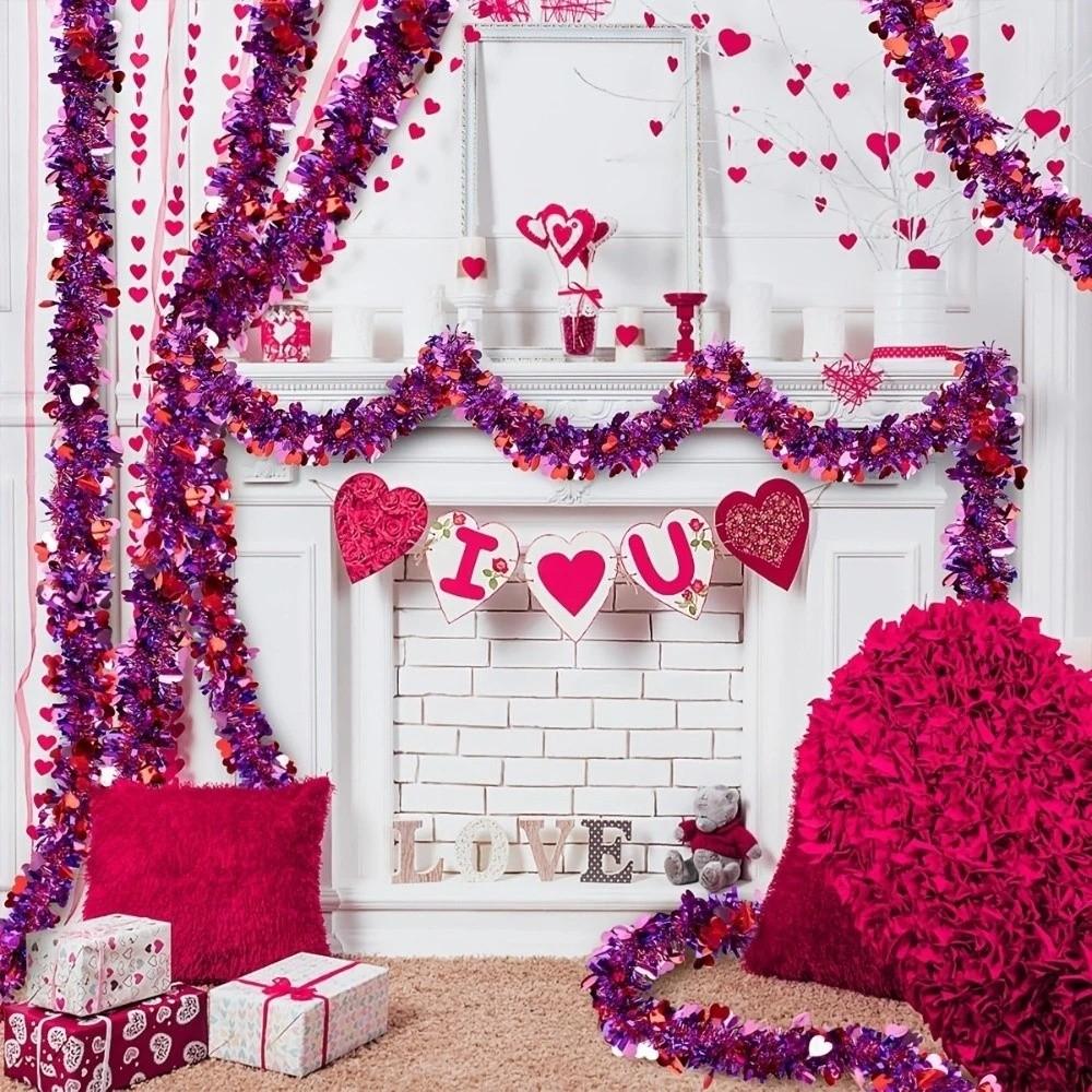 DIY Heart Tinsel Garland Love Sequins Hanging Decor Sweet Valentines Garland  Valentines Party