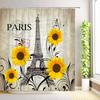 Butterfly Watercolor Floral Shower Curtain Romantic Paris Eiffel Tower Red Rose Flowers Plant Leaves Bathroom Decor with Hooks