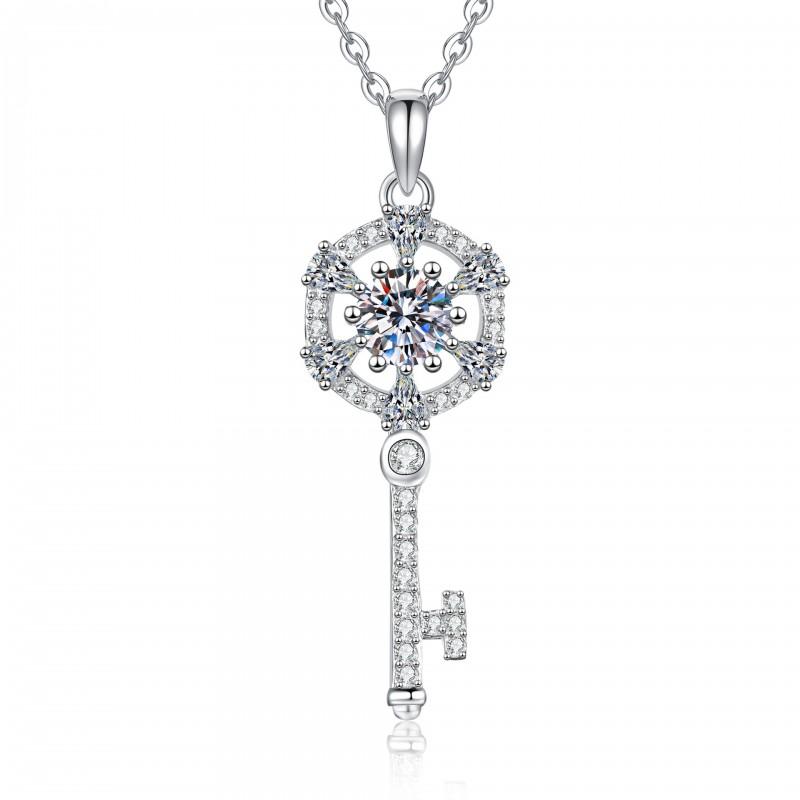 Moissanite Key Pendant Necklace 50pts Elegant Womens Jewelry