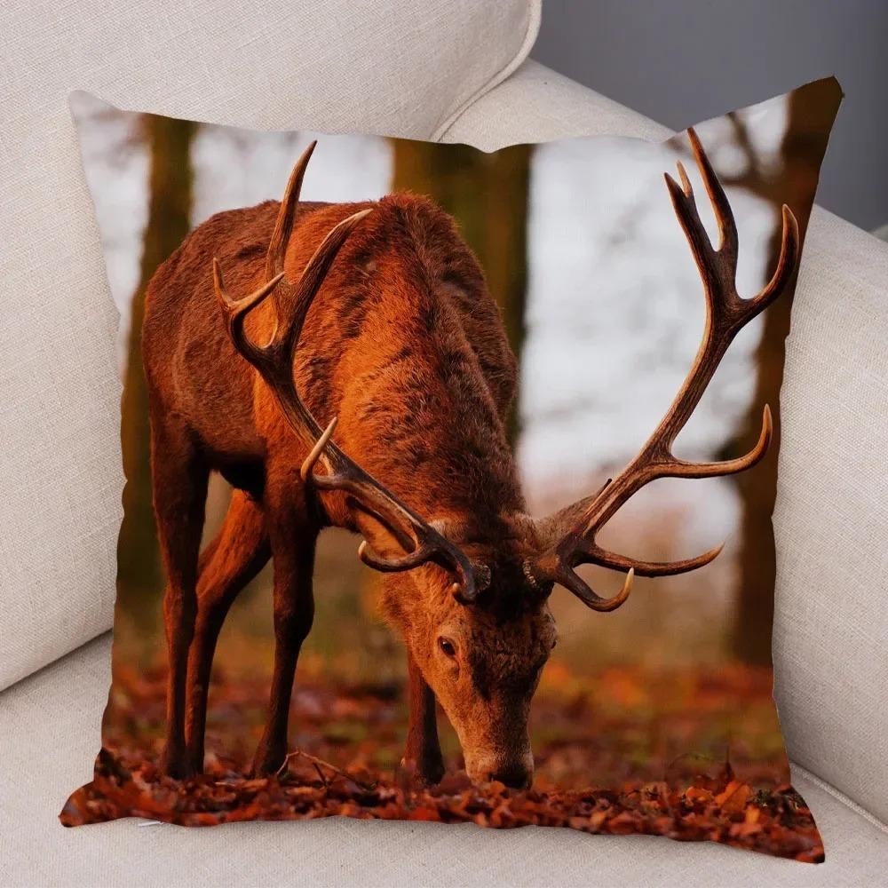 Home Decor Deer In Nature: Realistic Wildlife Cushion Covers Pattern Cushion Cover Suitable For Sofa Bedroom Car Pillow Cover