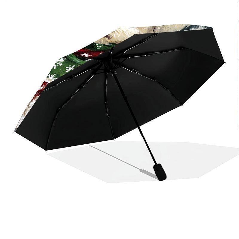 1 Stück Automatischer Faltregenschirm - Winter-Hundemuster, Tragbares & Faltbares Design mit 8 Speichen, Weihnachts-Geburtstagsgeschenke