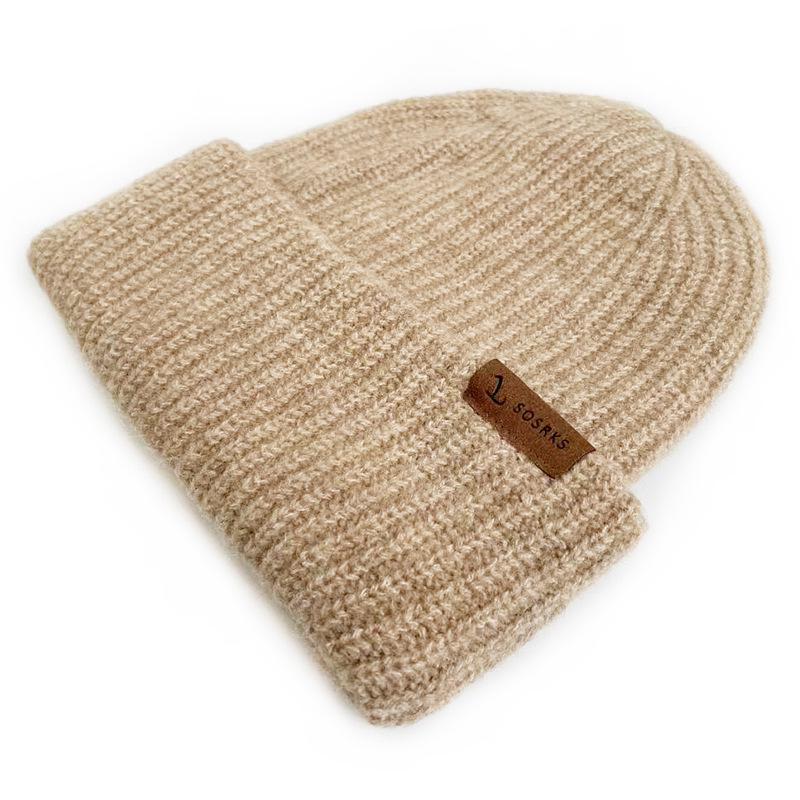 Korean Style Thick Knit Wool Hat for Men & Women - Windproof, Warm, Double Layered, Large Head, Autumn/Winter, Solid Color.