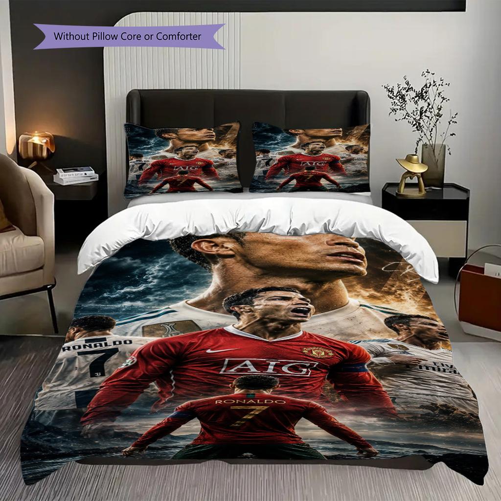 Portugal Football Legend Ronaldo Threepiece Set Without Core 1 Duvet Cover 2 Pillowcase Without Core Christmas Birthday Gift Bedding Set