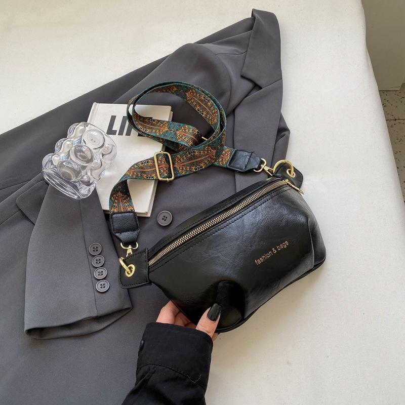 New Fashi Women Chest Bag INS Style Simple Versatile Soft Faux Leather Sling Crossbody Shoulder Bag чёрный