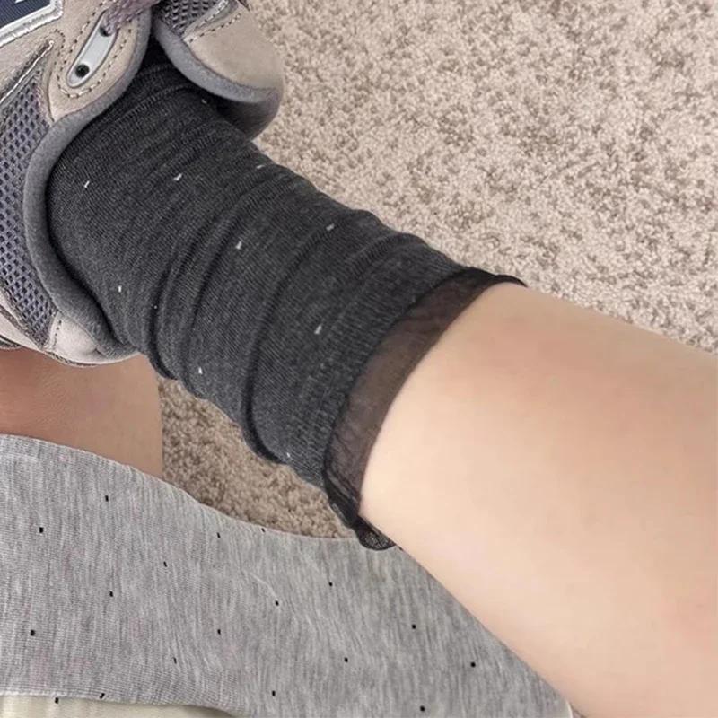 

Fashion Women s Ballet Style Lace Edge Mid Tube Socks Spring Summer Sweat Absorbing Breathable Polka Dot Pattern Casual Socks