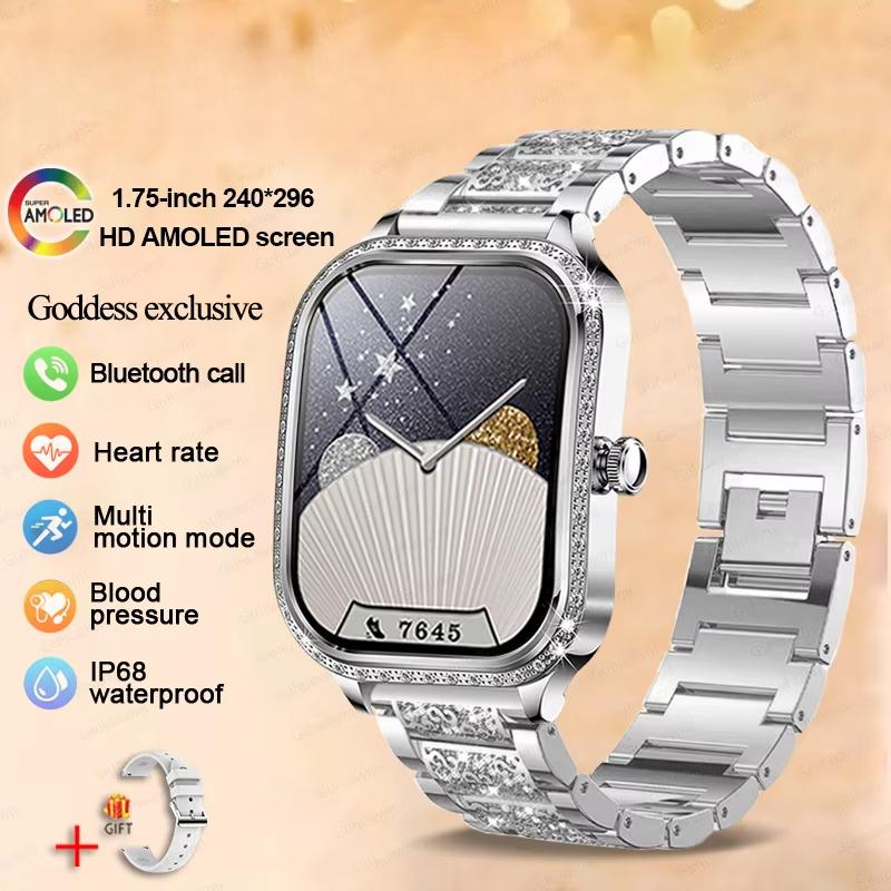 2025 Ny Mote Smart 1.75" HD Skjerm Klokke Kvinner AMOLED Buet Skjerm IP68 Vanntett Helse Anrop Smartklokke Apple Watch Damer for Dame Gave