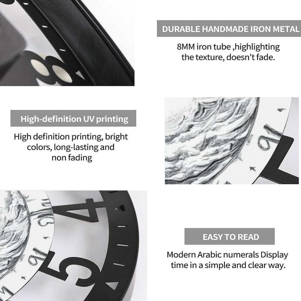 25cm Rustic Style Iron Round Wall Clock with Metal Details
