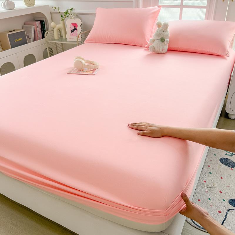 2025Solid Color Bed Sheet Single Piece Skin-Friendly Plain Bed Cover Bed Sheet Non-Slip Mattress Protector