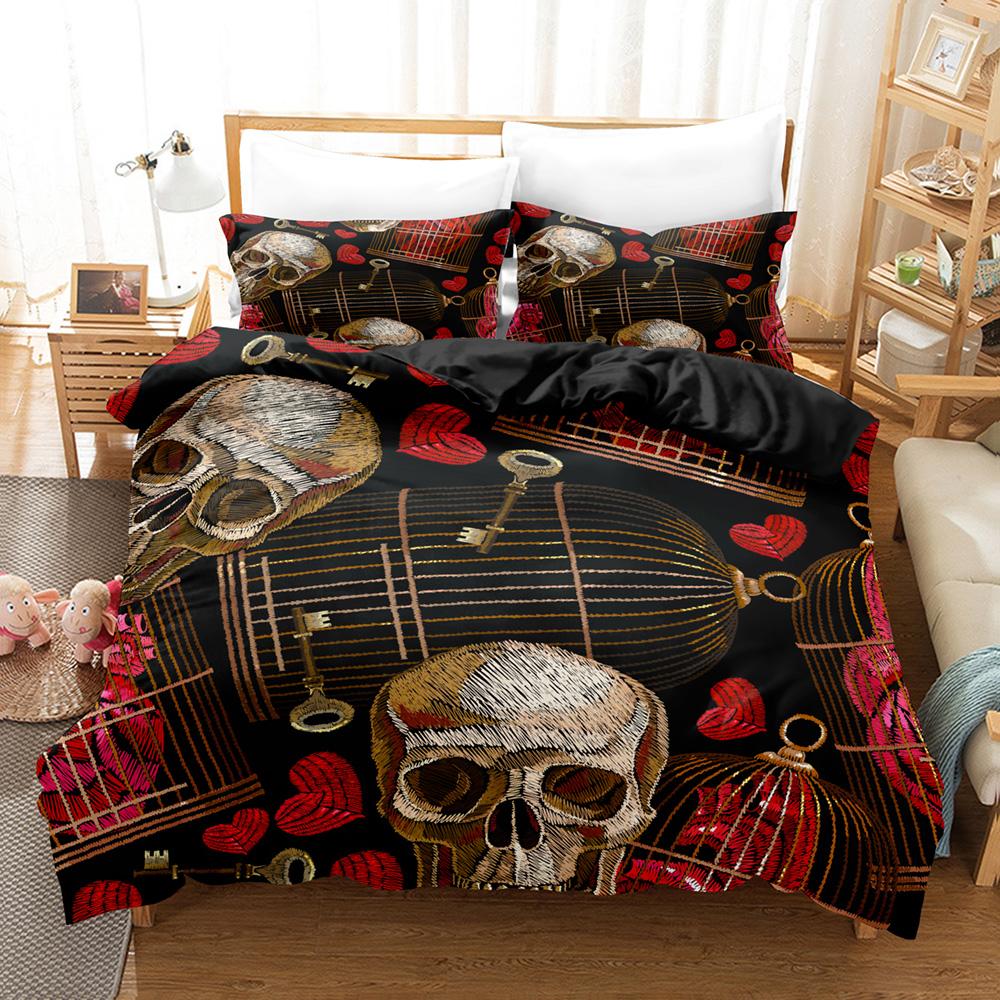 

3D Printed Bone Bedding Set Down Quilt Cover With Pillowcase Double SIngle King EU single(135x200cm)
