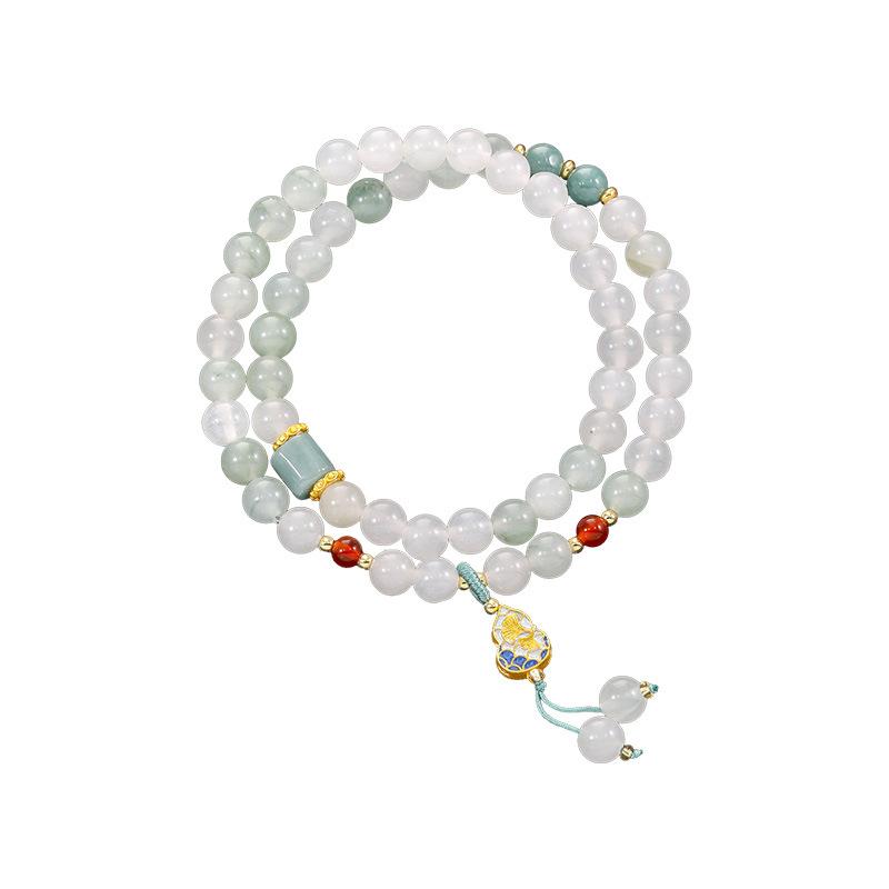 Double-layered Tianshan Green and White Jade Bracelet for Women with Ginkgo and Gourd Pendants, New Crystal Bracelet