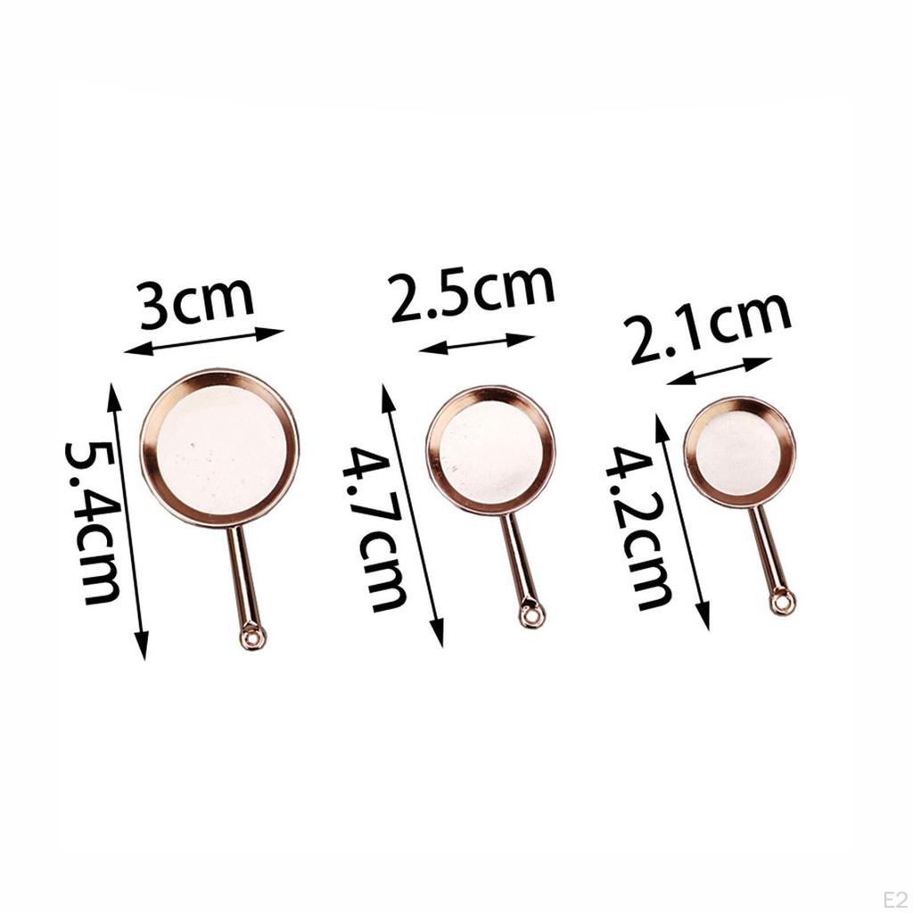 3 Pieces Dollhouse Cookware Set Miniature Metal Frying Pans 1/12 Scale for Kitchen