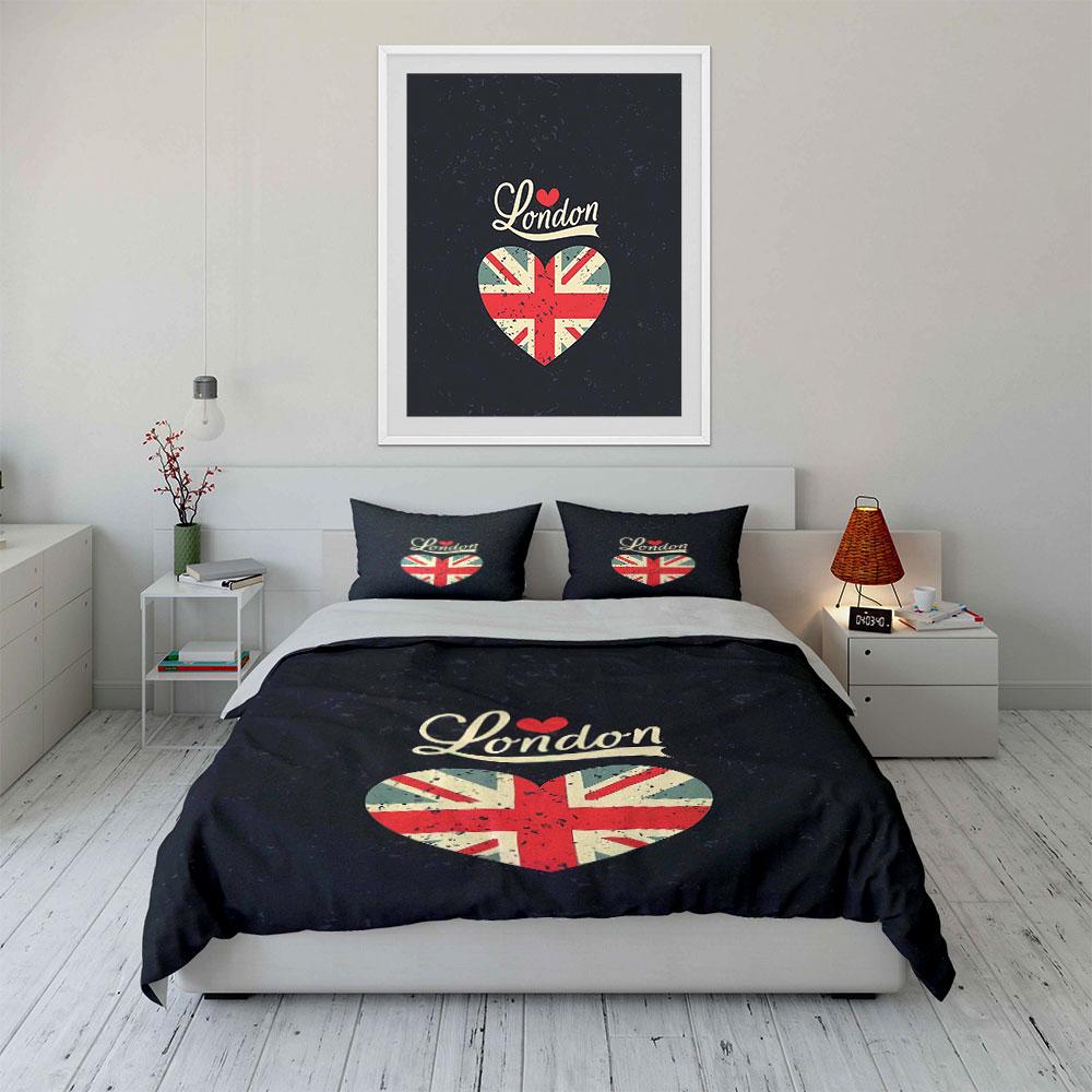 London Heart Union Jack Style Bedding Duvet Cover Set Duvet Cover Pillowcases (1 * Duvet Cover 2 * Pillowcases, Without Duvet Insert)