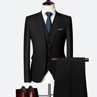 Mens Business Formal Suit 3Piece Set ( Jacket + Vest + Pants ) Boutique Pure Color Groom Wedding Dress