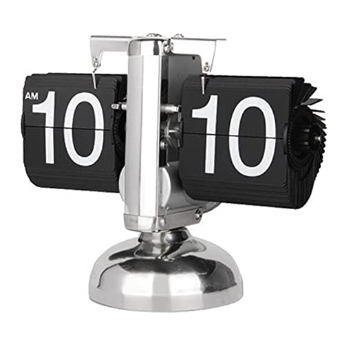 Digital Minimalist Retro Flip-Down Clock Automatic Mechanical Desk Clock for Living Room or Study (Black)