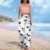 Women's Wide Leg Pants With Elastic Waistband Printing Large Pockets Patchwork Edge, Loose Pants