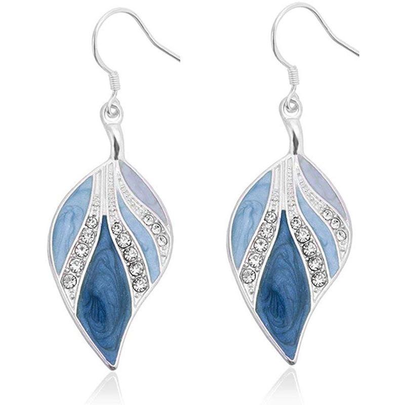 European and American Bohemian Teardrop Earrings Simple Diamond Alloy Blue Leaf Earrings