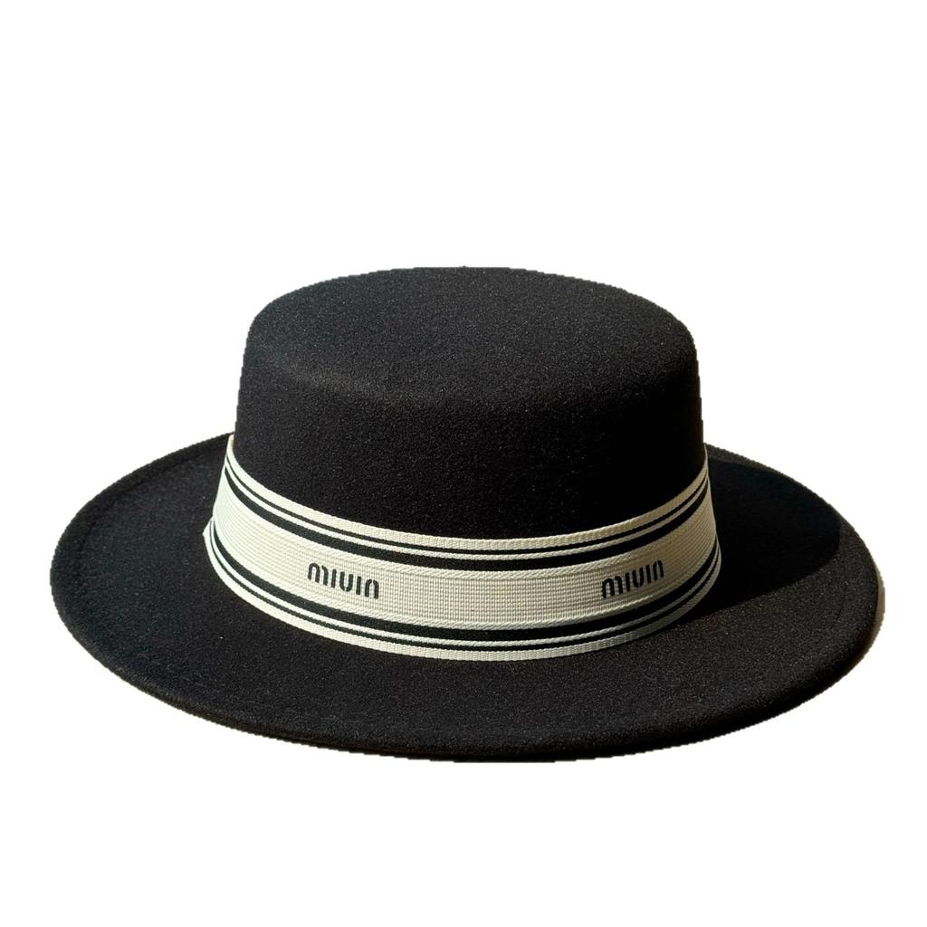 Xiaoxiangfeng Woolen Flat Top Hat for Women Autumn and Winter British Style High End Fisherman Hat