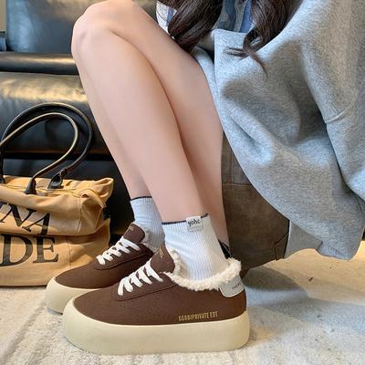 Trendy Plush Casual Cotton Shoes 2024 Winter New Thick Soled Simple and Ugly Cute Women's Vulcanized Shoes Zapatos De Mujer Traf