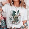 Cat Floral Women's T-Shirt Cute Pattern Top Short Sleeved Casual Lady's O-Neck Trendy Fashion White Tee for Women's Fashion