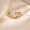 Exquisite Sparkling Droplet Shaped Inlaid Zircon Leaf Flower Ring, Suitable for Women's Banquet Party Accessories and Gifts