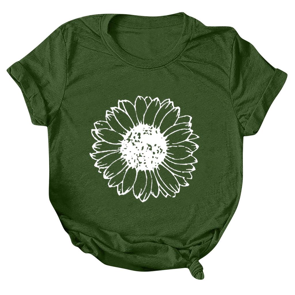 Women's Fashion Printed Round Neck Short Sleeve T-Shirt Pullover Top