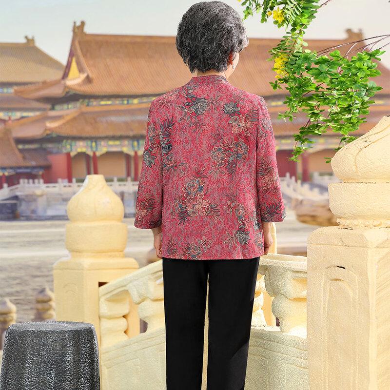 SIFONE Chinese Style Floral Two-Piece Set for Mid-Aged Women