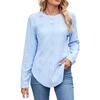 European and American Autumn and Winter Casual Round Neck Long Sleeve Curved Hem T-shirt Button Hollow Top
