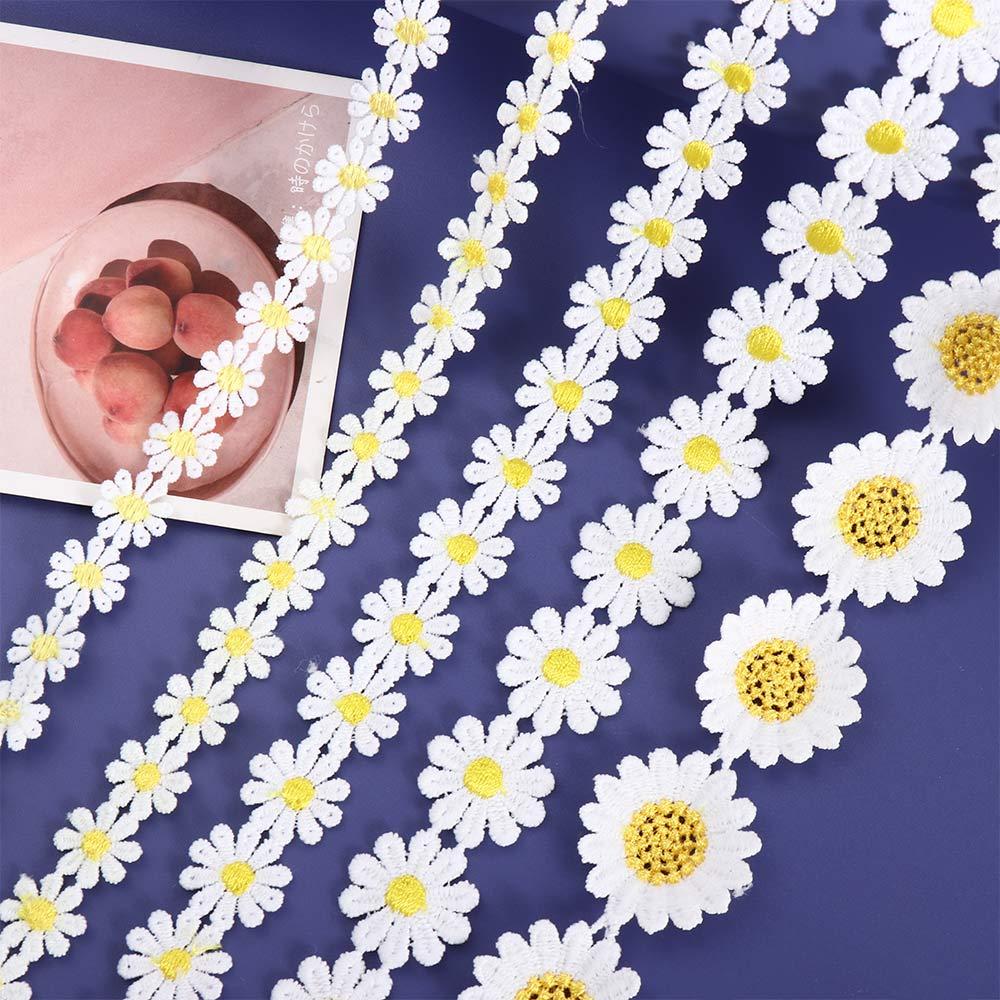 Beautiful Handmade Embroidered Small Yellow Flower Sewing Supplies Ribbon Daisy Lace Trim DIY Craft