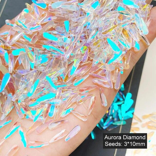 50 de bucăți în formă de unghii piese de strasuri Aurora iluzie cristal transparent picătură romb săgeată pietre colorate cu spate plat Pietre 3D pietre prețioase unghii decorare