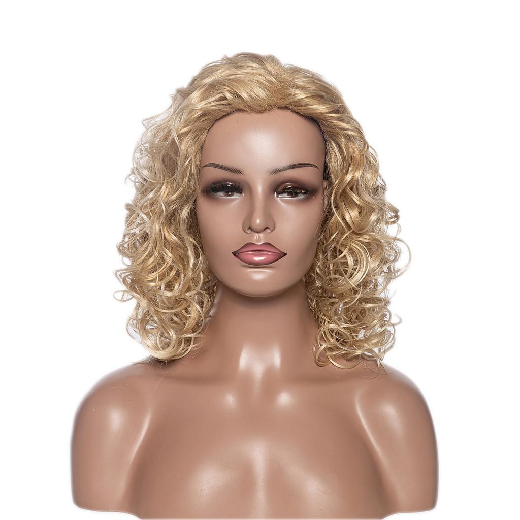 Ladies Synthetic Short Ombre Fluffy Blonde Gold Wigs Side Part for Women Daily Use High Temperature Fiber Curly Wigs
