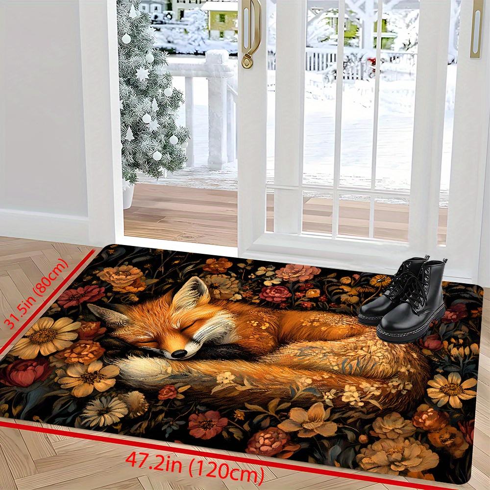 VIKAMA Schläfender Fuchs Teppich Warmer Fußabtreter Willkommensmatte Küchenteppich Badezimmerteppich Teppich für Schlafzimmer Teppich für Wohnzimmer Heimdeko