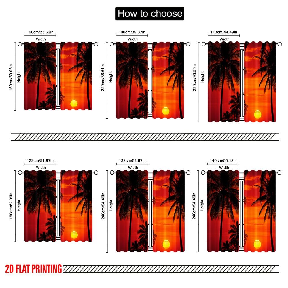 2pcs,2D plane printing Pattern Curtains Tropical Twilight 100% Polyester (without rod) Holiday Use for Bedroom, Living Room,