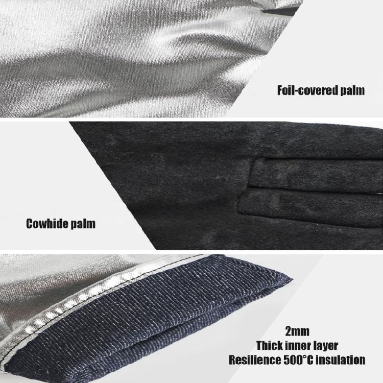 Heat Resistant Work Glove With Aluminum Foil Backing And Leather Palms For Industrial Camping High Temperature Tasks Use