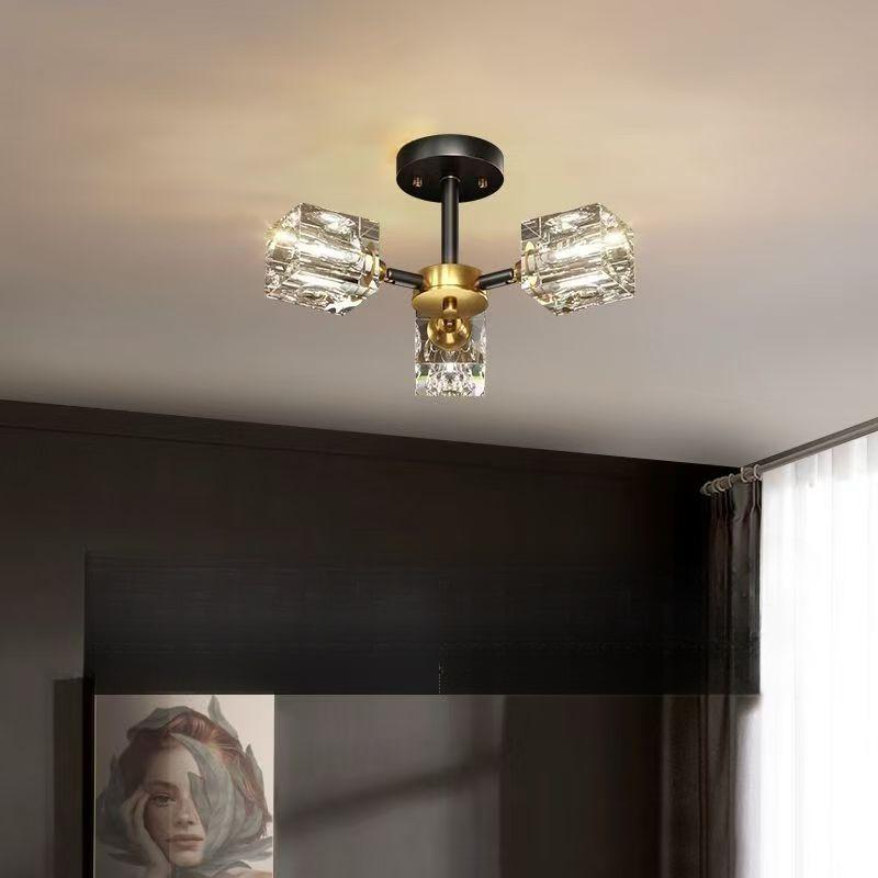 6-light Crystal Semi Embedded Ceiling Light Fixture