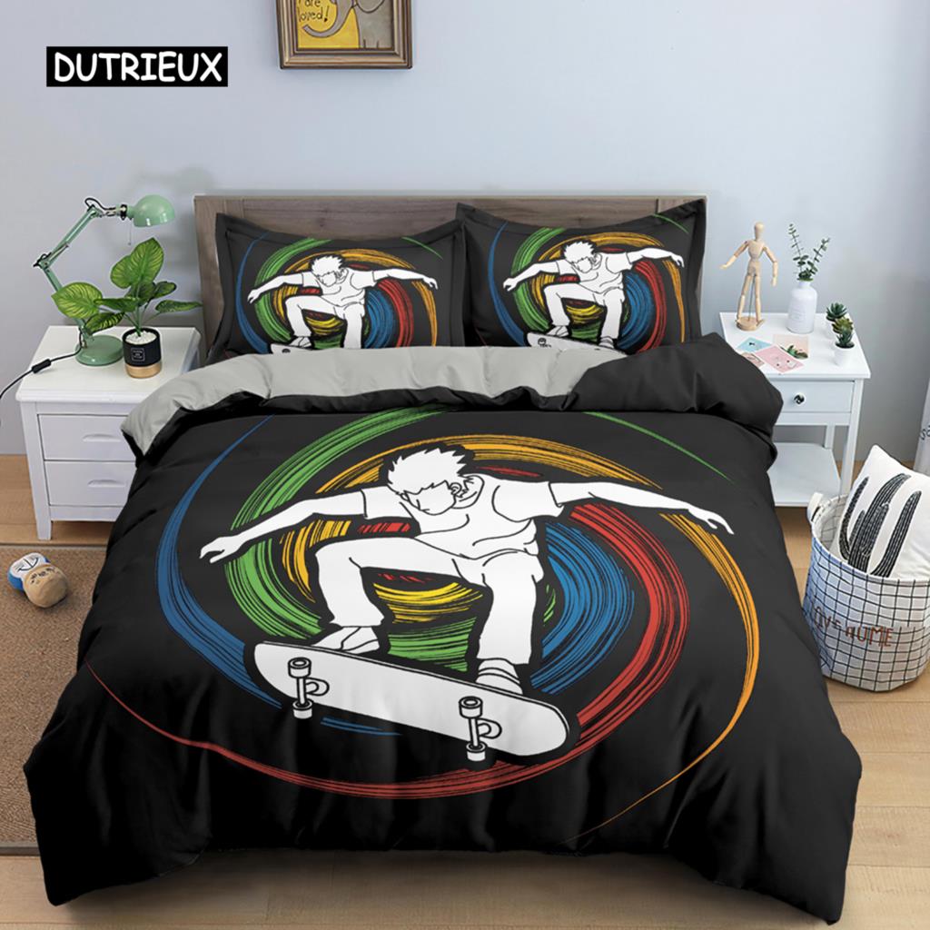 Sport Player King Queen Duvet Cover Skiing Action Bedding Set Teens Adults Extreme Sport Soft Black 2/3pcs Polyester Quilt Cover