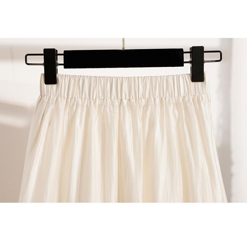 DIMANAF 2025 Plus Size Summer Elastic Skirts Casual Women Loose Long Skirt Pleated High Waist Fashion Vintage Maxi