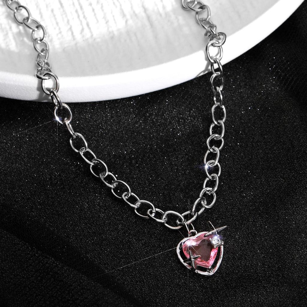 Pink Love Gemstone Necklace Girls Sexy Star Ring Clasp Necklace Fashion Charming Women's Collarbone Chain Hundred Matching Jewelry