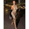 European and American Style 2026 Summer New Product Sexy Backless Slim Strap Neck Print Dress Women