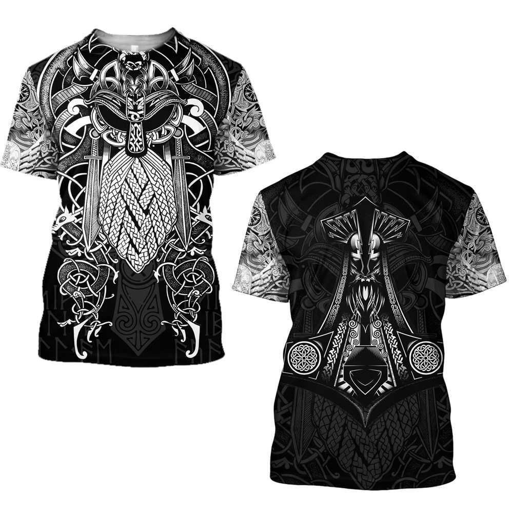 Summer Round Neck 3D Viking Symbol Pattern Print Top Fashionable Casual Short Sleeved Men's T-shirts